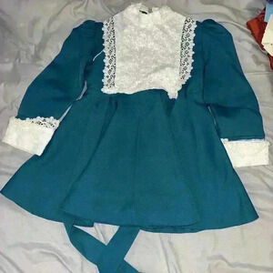 Vintage 70s girls size 5/6 Designers Collection Green 3/4 Sleeve Dress